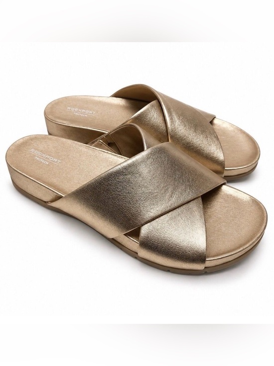 Rockport Shoes - NEW Rockport Womens Size 10 Gold Leather Leia Crisscross Flat Footbed Sandals